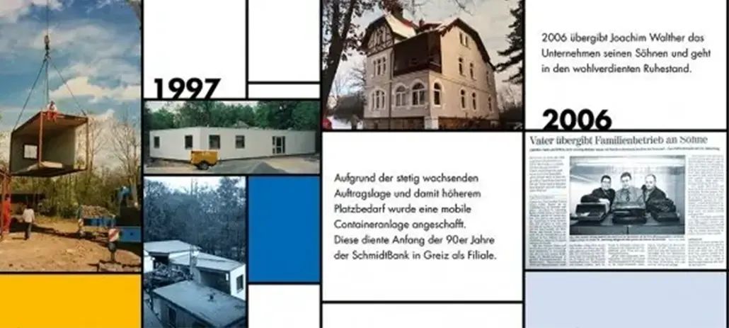 Bildtafel 1997 und 2006: mobile Containeranlage und der Zeitungsbericht zur Übergabe an die Söhne