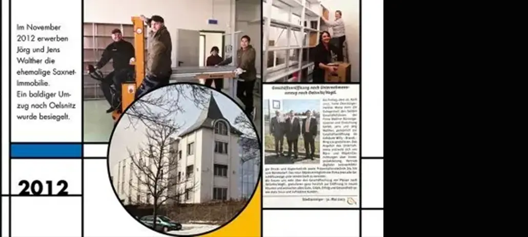 Bildtafel 2012: Jörg und Jens Walther beim Ausbau der Saxnet-Immobilie vor dem Umzug nach Oelsnitz