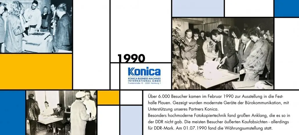 Bildtafel 1990: über 6.000 Besucher bei der Ausstellung mit Konica in der Festhalle Plauen